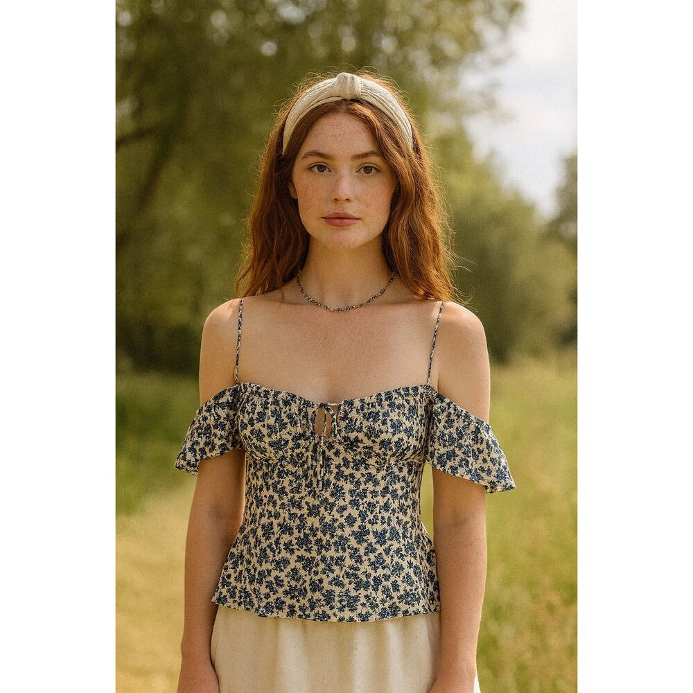 New Faithfull The Brand Menton Top Leilani Blue Floral Cottagecore Blouse 4